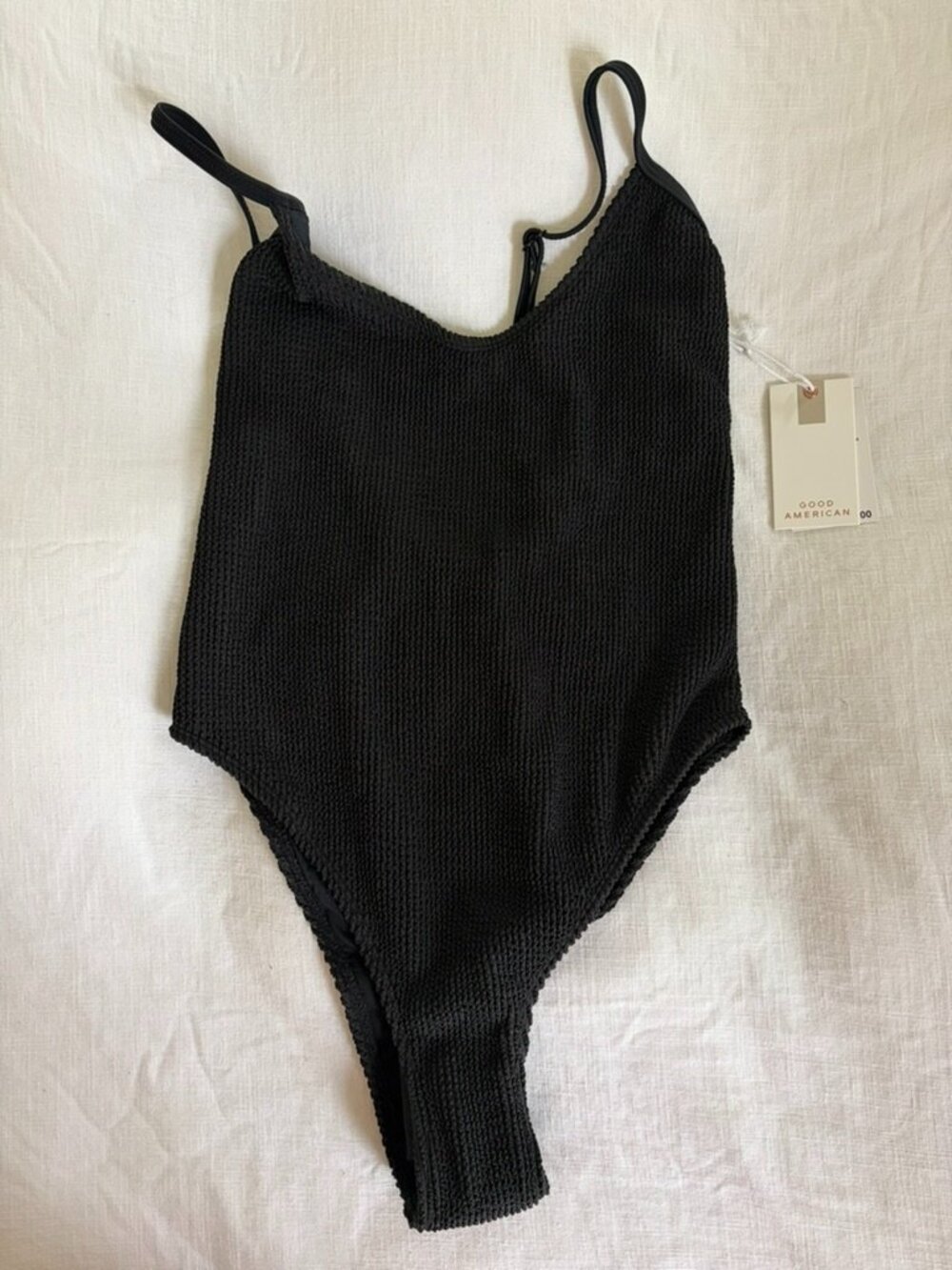 NWT Good American Always Fits Crinkle Scoop One Piece - Black - Size 1/2